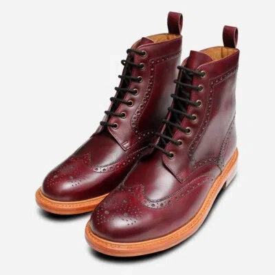 Pre-owned Arthur Knight Shoes Burgundy Goodyear Welted Wingtip Brogue Country Boots In Red