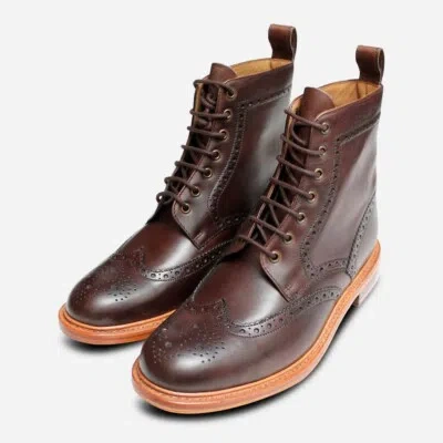 Pre-owned Arthur Knight Shoes Chocolate Brown Goodyear Welted Country Brogue Boots In Multicolor