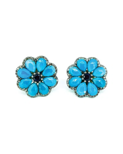 Arthur Marder Fine Jewelry Silver 0.85 Ct. Tw. Diamond & Gemstone Flower Earrings In Blue