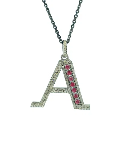 ARTHUR MARDER FINE JEWELRY ARTHUR MARDER FINE JEWELRY SILVER 1.10 CT. TW. DIAMOND & RUBY INITIAL NECKLACE (A-Z)