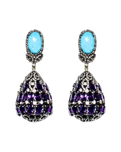 Arthur Marder Fine Jewelry Silver 28.00 Ct. Tw. Diamond & Gemstone Drop Earrings