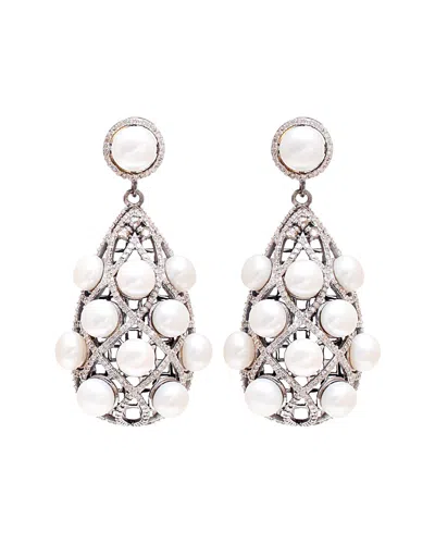 Arthur Marder Fine Jewelry Silver 3.00 Ct. Tw. Diamond & Pearl Earrings