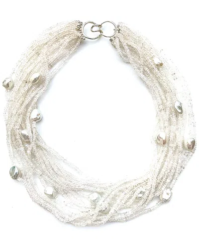 Arthur Marder Fine Jewelry Silver Moonstone & 9-12mm Pearl Necklace