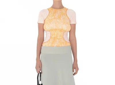 Arthur Raglan Tight Tee In Orange Scribbles In Beige