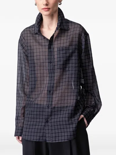 Article Ten Check-pattern Silk Shirt In Blue