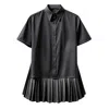 Article X Women's Pleated Back Button Down Shirt - Black