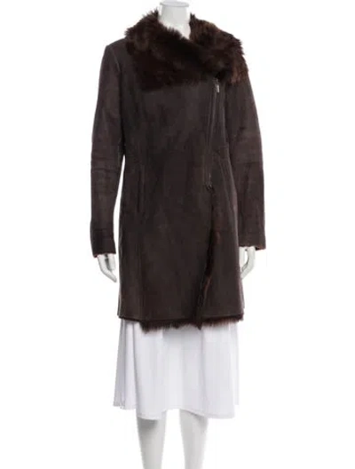 Pre-owned Artico Leather Faux Fur Jacket In Brown