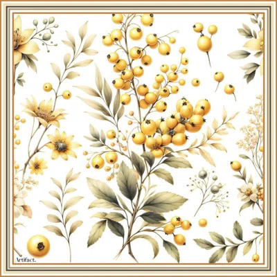 Artifact. White / Yellow / Orange Winter Berry Women's Square Silk Scarf In Multi