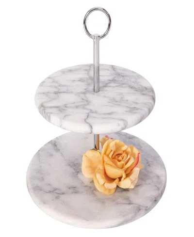 Artifacts Trading Company 2-tier Round Marble Dessert Plate, 10" X 10" In White Matte