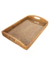Artifacts Trading Company Artifacts Rattan 21" Rectangular Tray With Glass Insert In Medium Brown