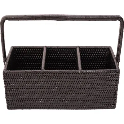 Artifacts Trading Company ™ Artifacts Rattan 3 Section Caddy/cutlery Holder With Handle In Black