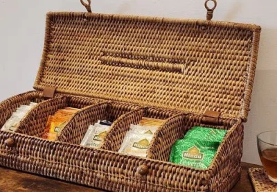 Artifacts Trading Company ™ Artifacts Rattan 5 Section Tea Box With Lid In Brown