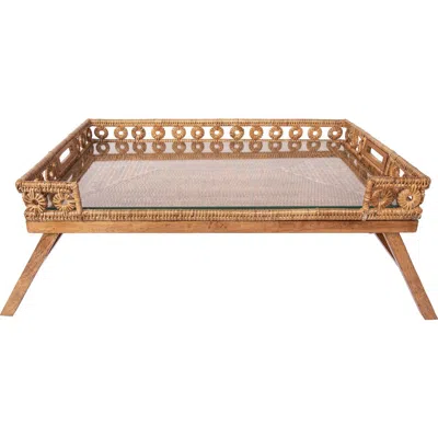 Artifacts Trading Company ™ Artifacts Rattan Inna Design Breakfast Tray With Wooden Legs & Glass Inse In Brown