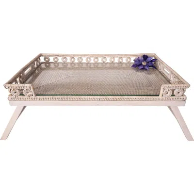 Artifacts Trading Company ™ Artifacts Rattan Inna Design Breakfast Tray With Wooden Legs & Glass Inse In Neutral