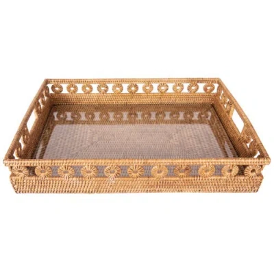 Artifacts Trading Company ™ Artifacts Rattan Inna Design Rectangular Tray With Cutout Handles & Glass In Brown