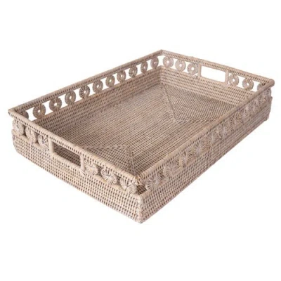 Artifacts Trading Company ™ Artifacts Rattan Inna Design Rectangular Tray With Cutout Handles & Glass In Pink