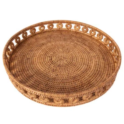 Artifacts Trading Company ™ Artifacts Rattan Inna Design Round Tray With Glass Insert In Brown