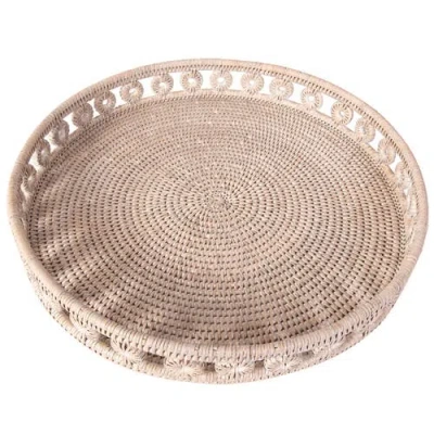 Artifacts Trading Company ™ Artifacts Rattan Inna Design Round Tray With Glass Insert In Neutral
