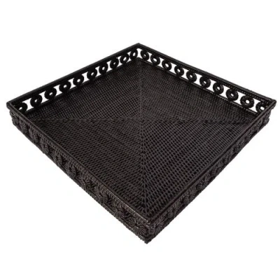 Artifacts Trading Company ™ Artifacts Rattan Inna Design Square Tray With Glass Insert In Black