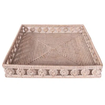 Artifacts Trading Company ™ Artifacts Rattan Inna Design Square Tray With Glass Insert In Pink