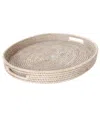 Artifacts Trading Company Artifacts Rattan Oval Tray With Cutout Handles In Off-white