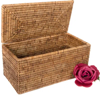 Artifacts Trading Company ™ Artifacts Rattan Rectangular Double Toilet Roll Holder With Hinged Lid In Brown