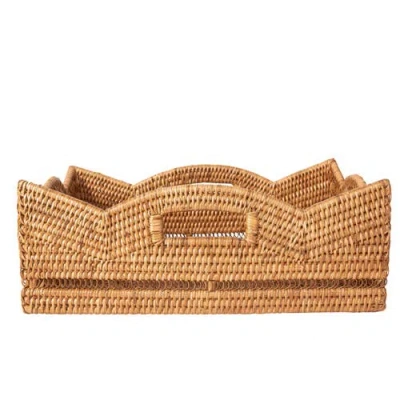 Artifacts Trading Company ™ Artifacts Rattan Rectangular Scalloped Shelf Basket In Brown