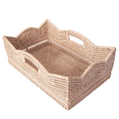 Artifacts Trading Company ™ Artifacts Rattan Rectangular Scalloped Shelf Basket In Nude