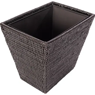 Artifacts Trading Company ™ Artifacts Rattan Rectangular Tapered Waste Basket With Metal Liner In Black