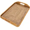 Artifacts Trading Company ™ Artifacts Rattan Rectangular Tray With Glass Insert In Brown