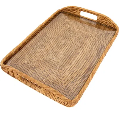Artifacts Trading Company ™ Artifacts Rattan Rectangular Tray With Glass Insert In Brown