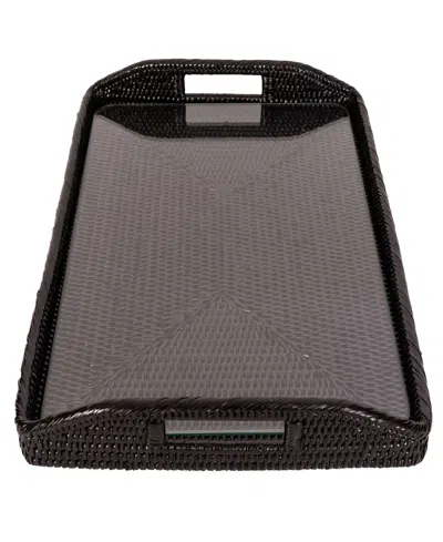 Artifacts Trading Company Artifacts Rattan Rectangular Tray With Glass Insert In Tudor Black