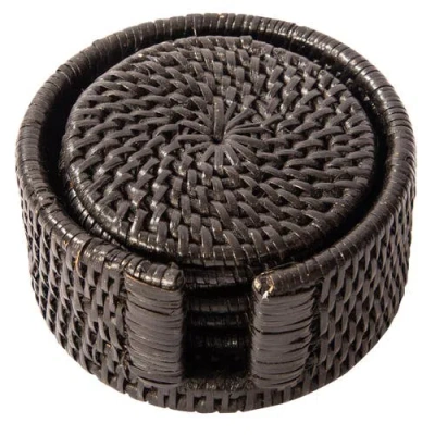 Artifacts Trading Company ™ Artifacts Rattan Round Coasters With Box In Black