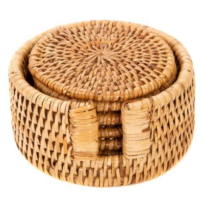 Artifacts Trading Company ™ Artifacts Rattan Round Coasters With Box In Brown