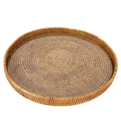 Artifacts Trading Company ™ Artifacts Rattan Round Serving-ottoman Tray With Glass Insert In Brown