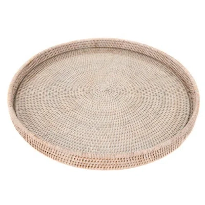 Artifacts Trading Company ™ Artifacts Rattan Round Serving-ottoman Tray With Glass Insert In Pink
