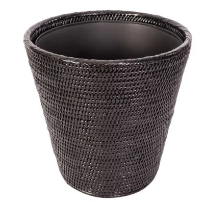 Artifacts Trading Company ™ Artifacts Rattan Round Tapered Waste Basket With Metal Liner In Black