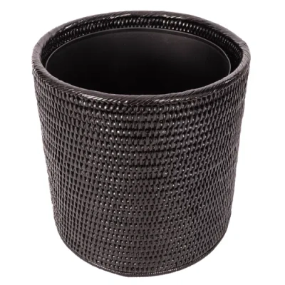 Artifacts Trading Company ™ Artifacts Rattan Round Waste Basket With Metal Liner In Black