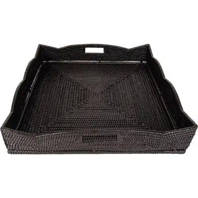 Artifacts Trading Company ™ Artifacts Rattan Scallop Collection Square Tray With Cutout Handles In Black
