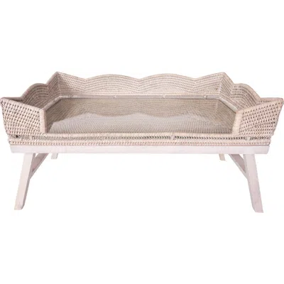 Artifacts Trading Company ™ Artifacts Rattan Scallop Design Breakfast Tray With Wooden Legs & Glass I In Neutral