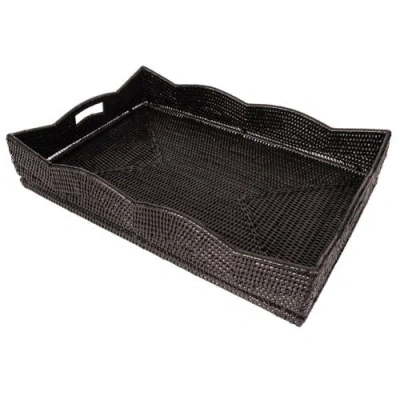 Artifacts Trading Company ™ Artifacts Rattan Scallop Rectangular Tray With Glass Insert In Black