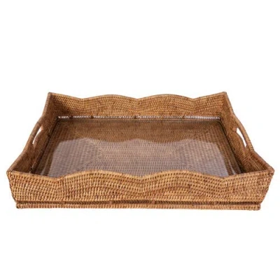 Artifacts Trading Company ™ Artifacts Rattan Scallop Rectangular Tray With Glass Insert In Brown