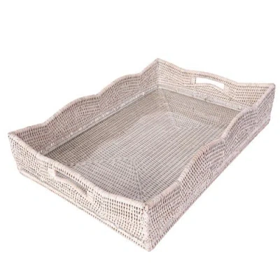 Artifacts Trading Company ™ Artifacts Rattan Scallop Rectangular Tray With Glass Insert In Neutral
