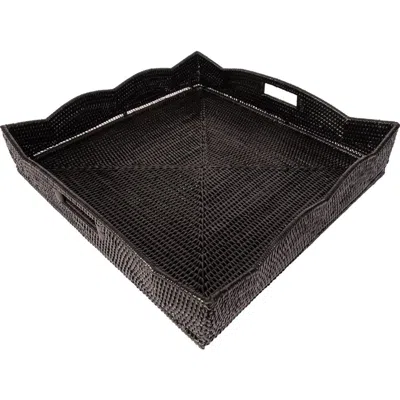 Artifacts Trading Company ™ Artifacts Rattan Scallop Square Tray With Glass Insert In Black
