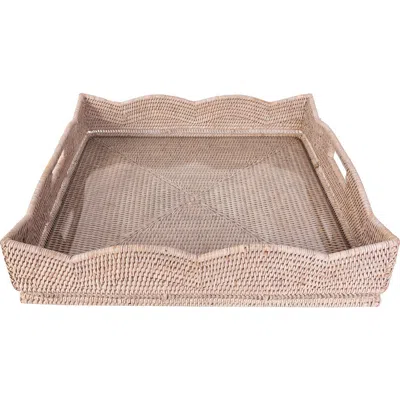 Artifacts Trading Company ™ Artifacts Rattan Scallop Square Tray With Glass Insert In Pink