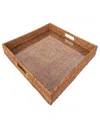 Artifacts Trading Company Artifacts Rattan Square Serving Ottoman Tray With Glass Insert In Honey Brown