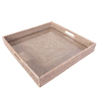 Artifacts Trading Company ™ Artifacts Rattan Square Serving Ottoman Trays With Glass Insert In Neutral