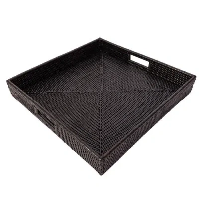 Artifacts Trading Company ™ Artifacts Rattan Square Serving Tray With Cutout Handles In Black