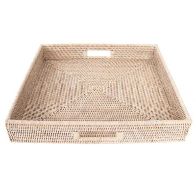 Artifacts Trading Company ™ Artifacts Rattan Square Serving Tray With Cutout Handles In Pink