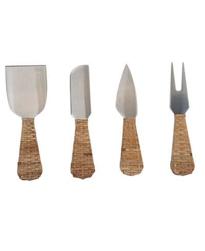 Artifacts Trading Company ™ Artifacts Rattan Stainless-steel Cheese Knives (set Of 4) In Brown